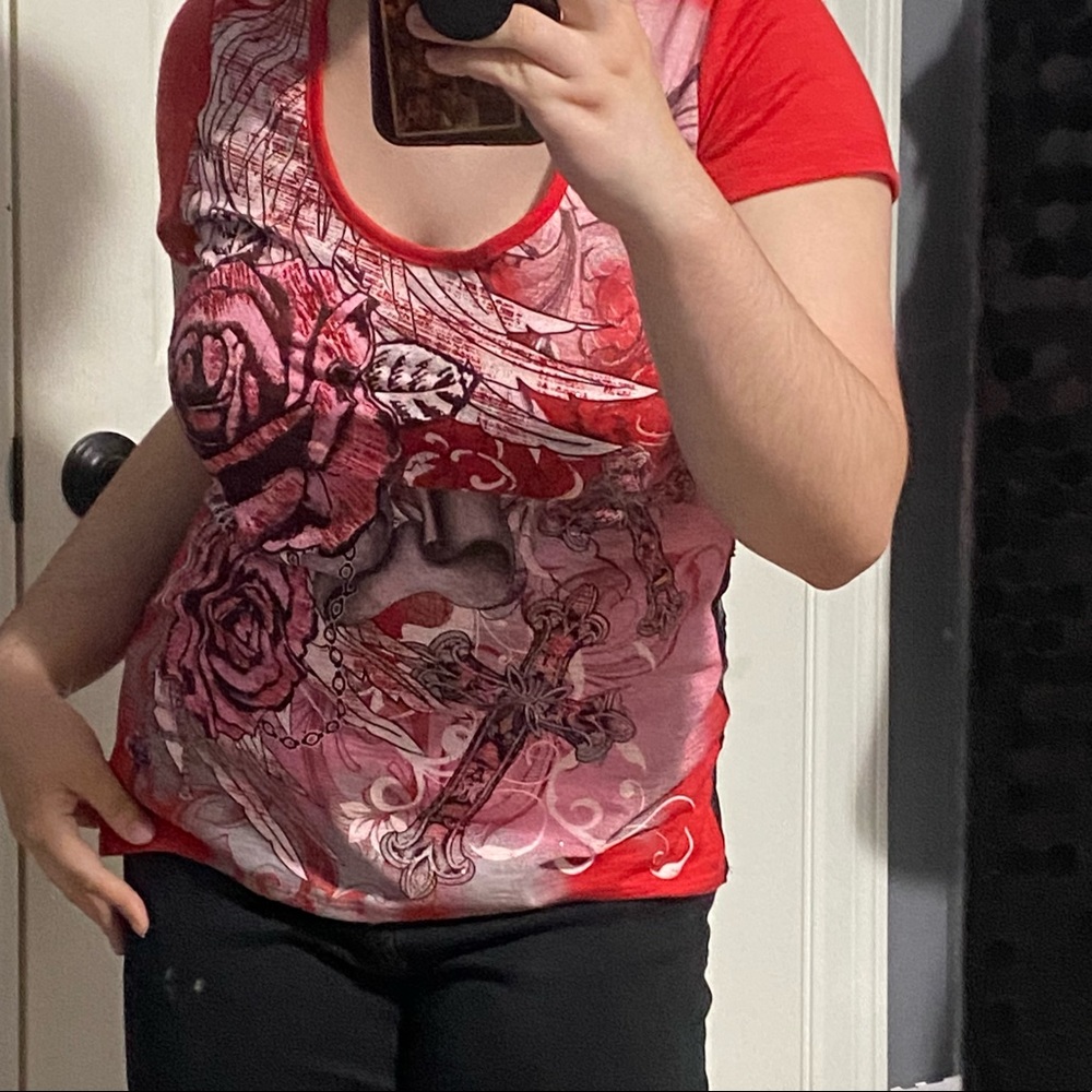 Red racer back tee size large